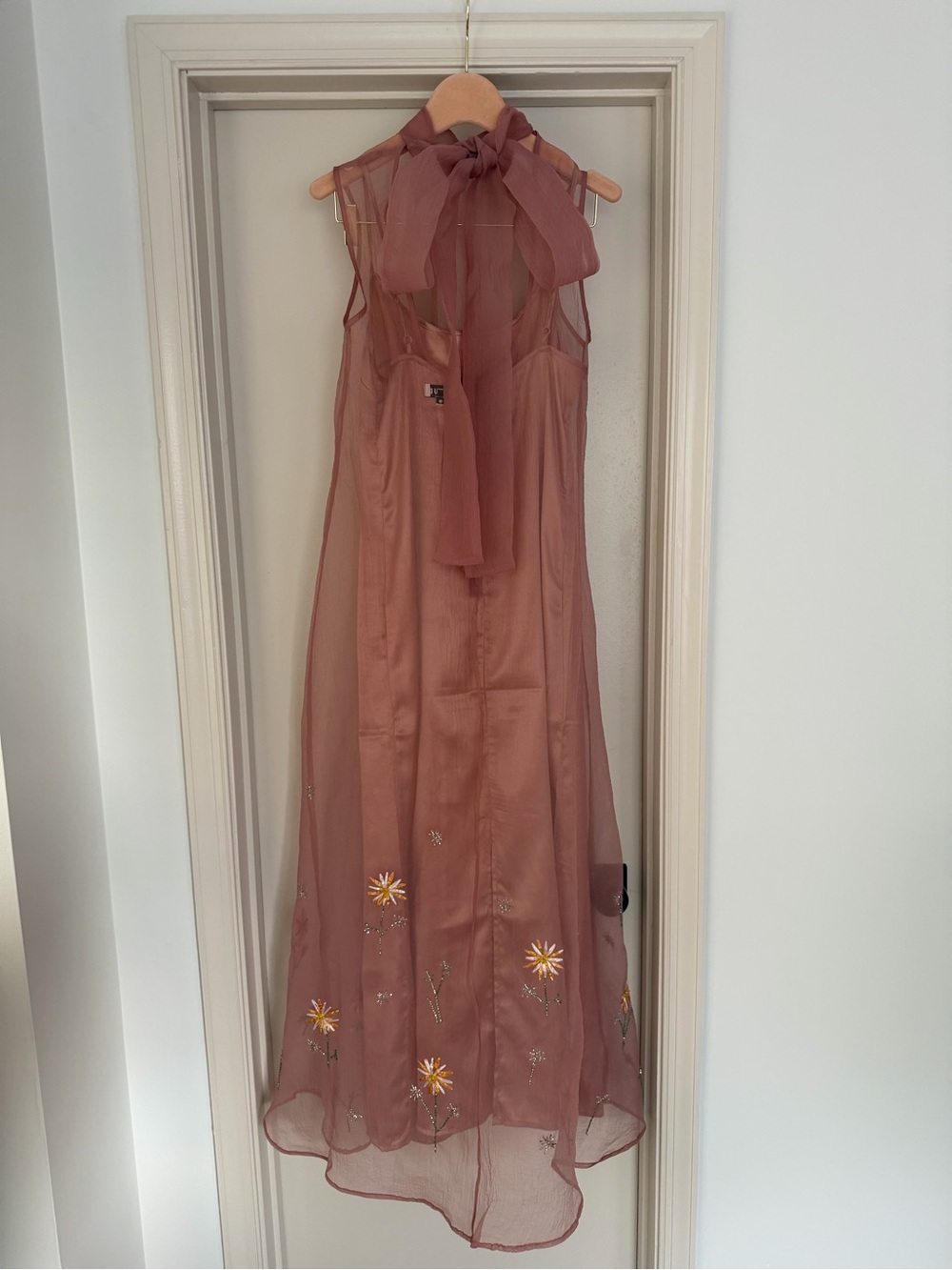 Staud Albee Floral Beaded Organza Gown Maxi Dress in Pink Size Medium - Picture 4 of 9